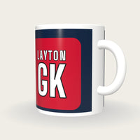 Personalised Navy and Red Netball Bib Mug, three-quarter view
