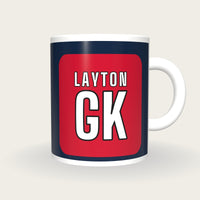 Personalised Navy and Red Netball Bib Mug, front
