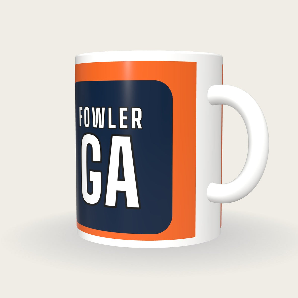 Personalised Orange and Navy Netball Bib Mug, three-quarter view