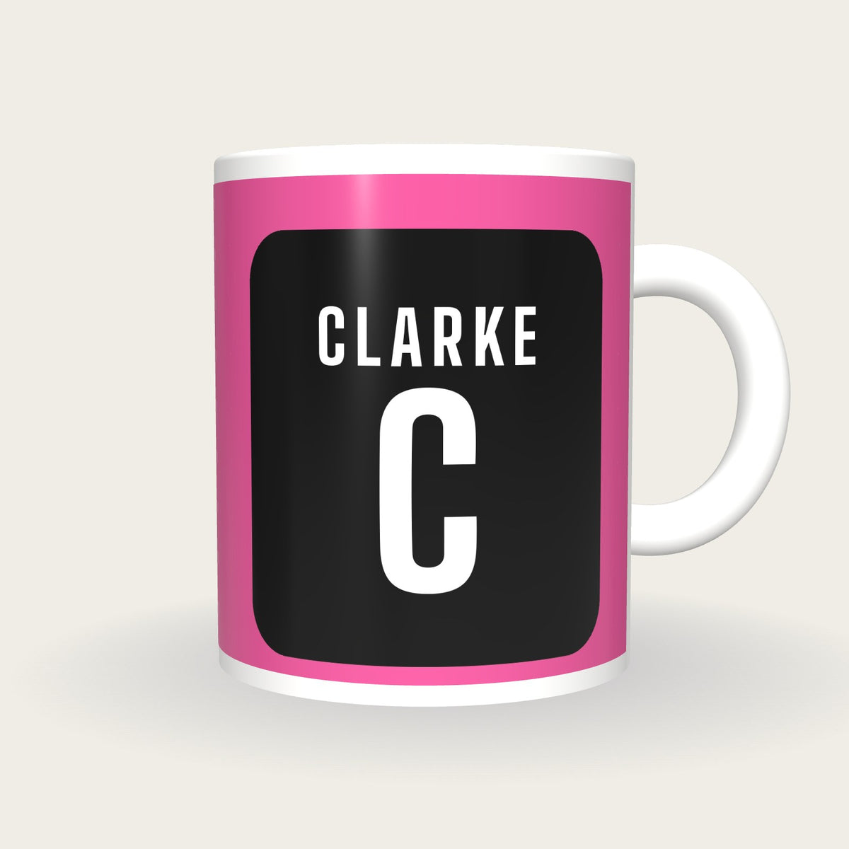 Personalised Pink and Black Netball Bib Mug, front