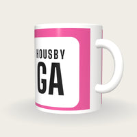 Personalised Pink and White Netball Bib Mug, three-quarter view
