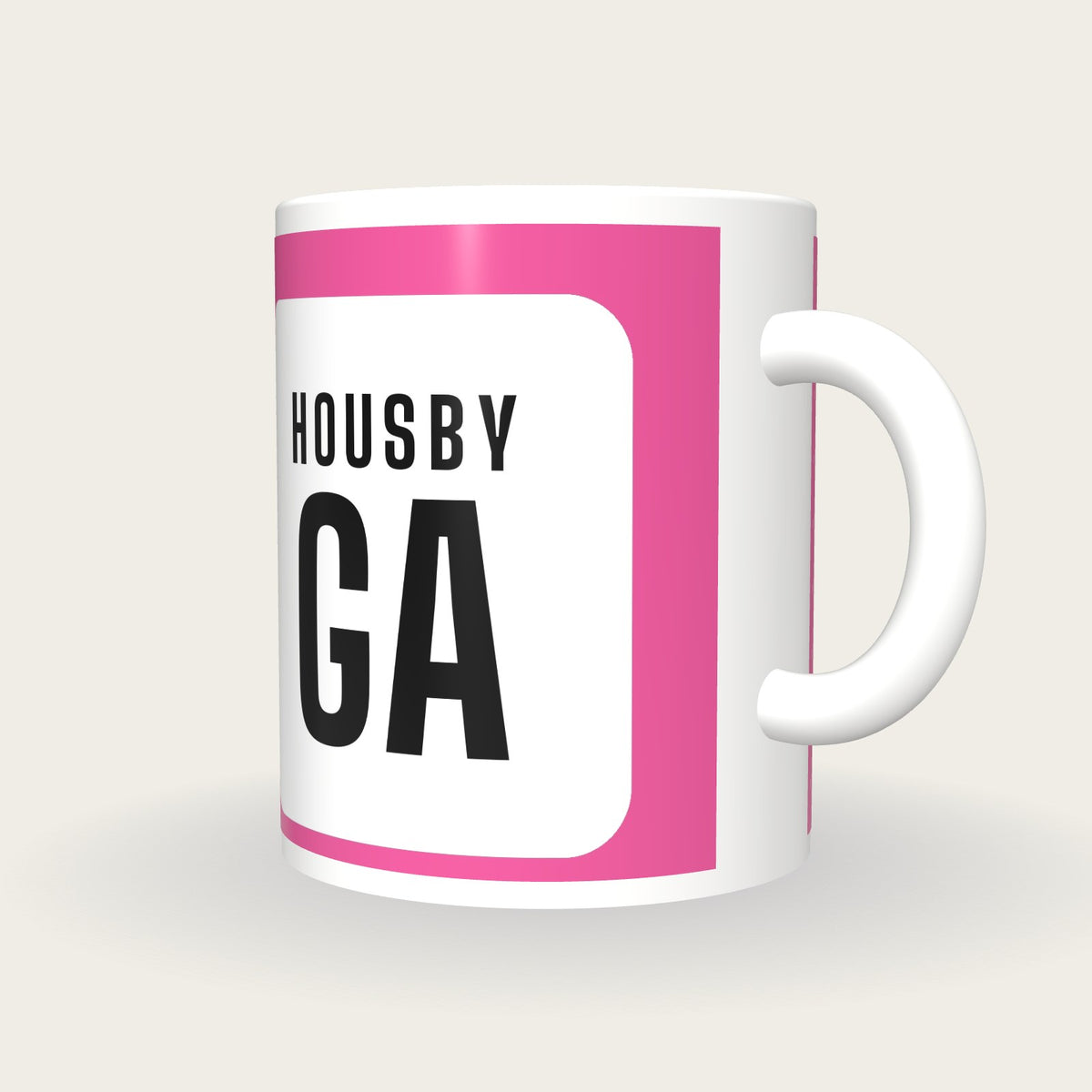 Personalised Pink and White Netball Bib Mug, three-quarter view