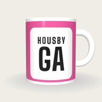 Personalised Pink and White Netball Bib Mug, front