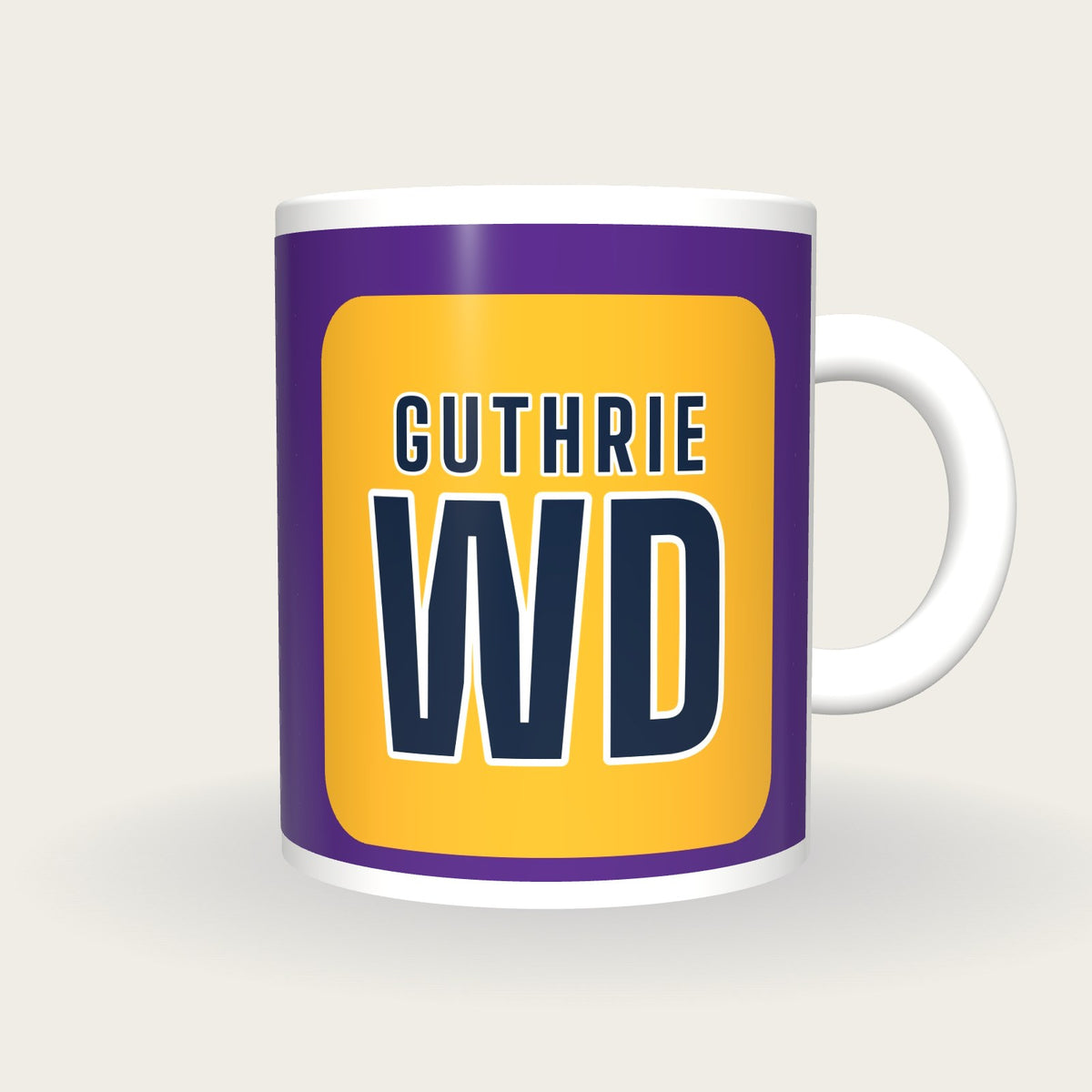 Personalised Purple and Gold Netball Bib Mug, front