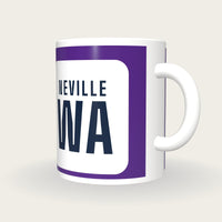 Personalised Purple and White Netball Bib Mug, three-quarter view