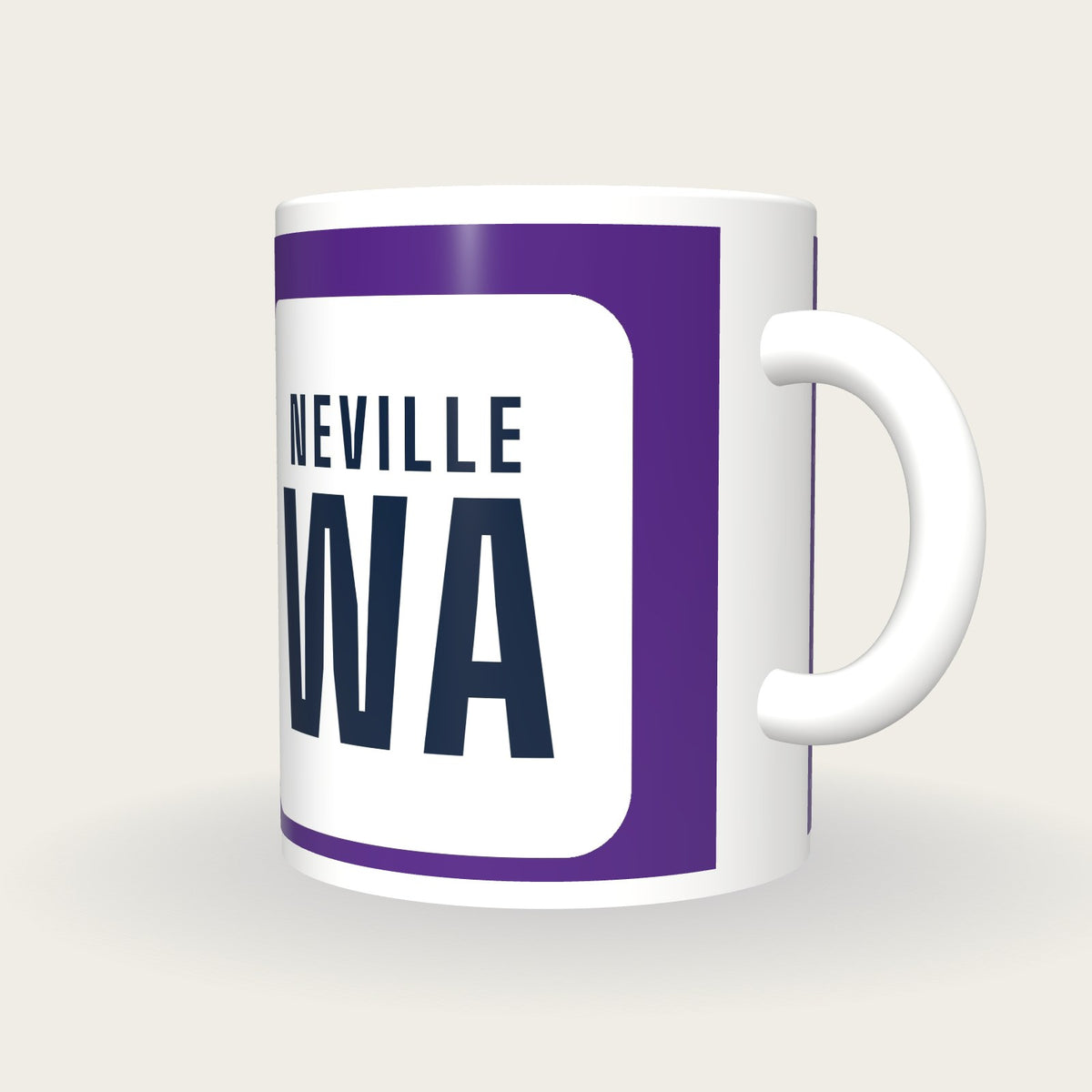 Personalised Purple and White Netball Bib Mug, three-quarter view