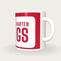 Personalised Red and White Netball Bib Mug, three-quarter view