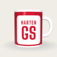 Personalised Red and White Netball Bib Mug, front