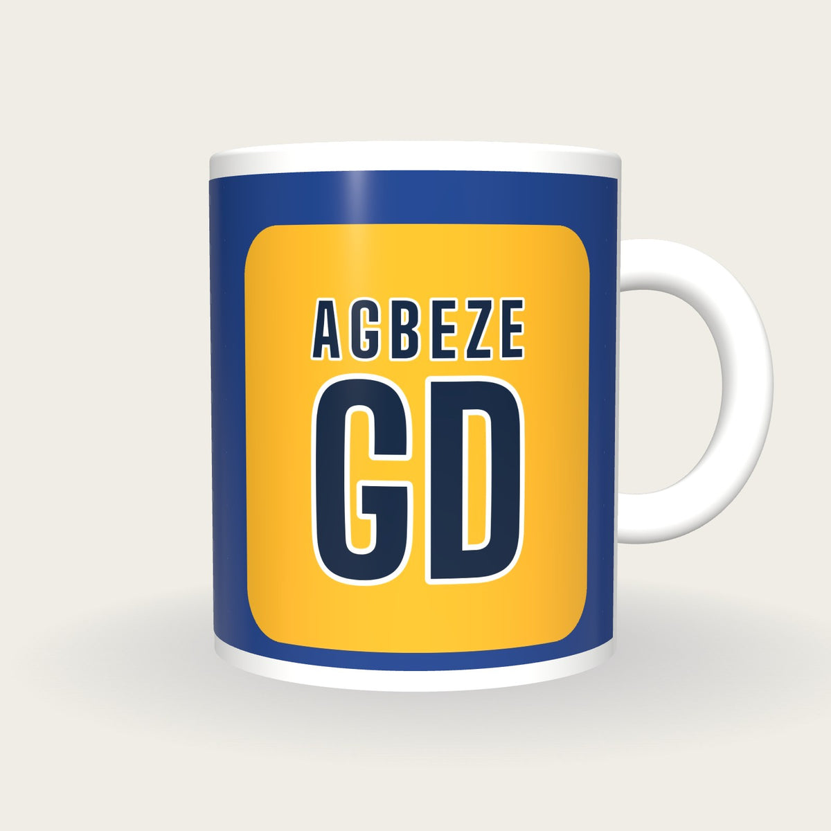 Personalised Royal Blue and Gold Netball Bib Mug, front