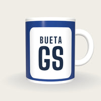 Personalised Royal Blue and White Netball Bib Mug, front