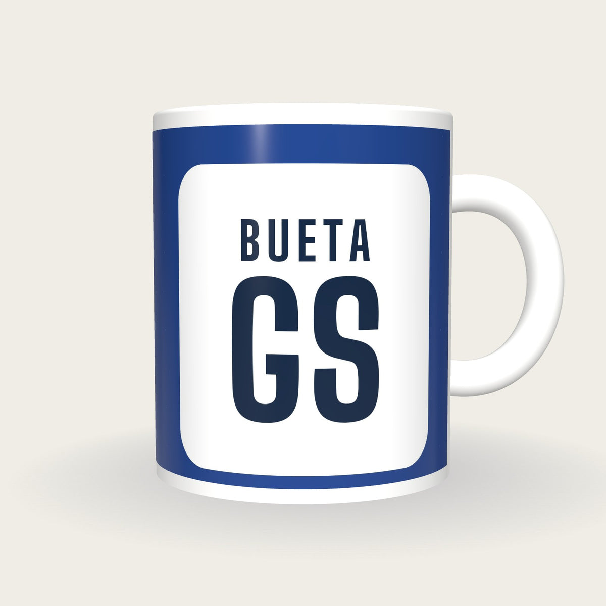 Personalised Royal Blue and White Netball Bib Mug, front