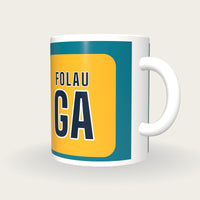 Personalised Teal and Gold Netball Bib Mug, three-quarter view