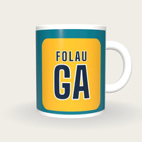 Personalised Teal and Gold Netball Bib Mug, front
