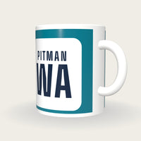 Personalised Teal and White Netball Bib Mug, three-quarter view