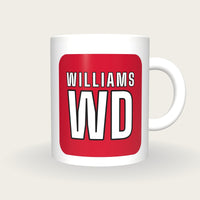 Personalised White and Red Netball Bib Mug, front