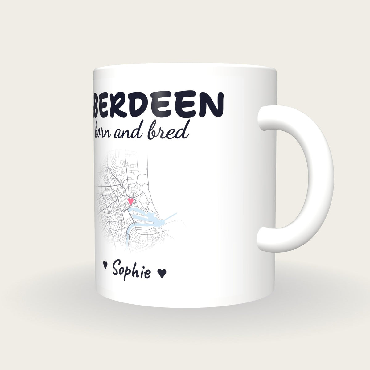 Personalised Aberdeen Map Mug, Aberdeen Born And Bred, three-quarter view