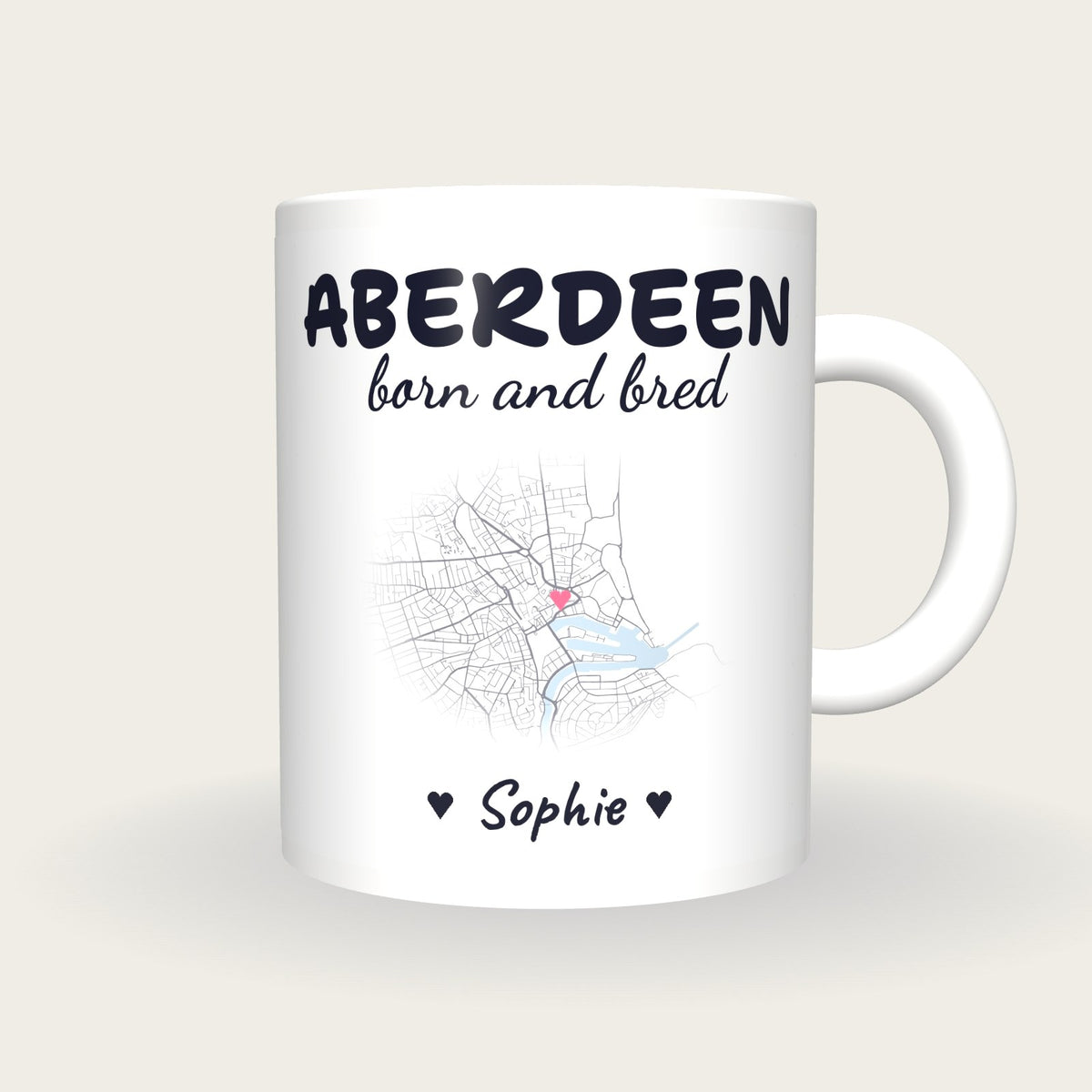Personalised Aberdeen Map Mug, Aberdeen Born And Bred, front