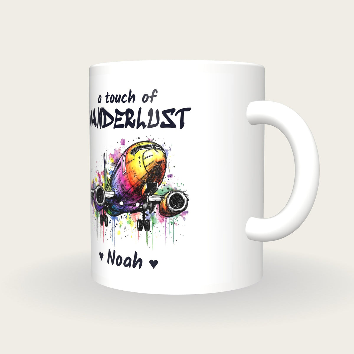 Personalised Aeroplane Mug, A Touch Of Wanderlust, three-quarter view