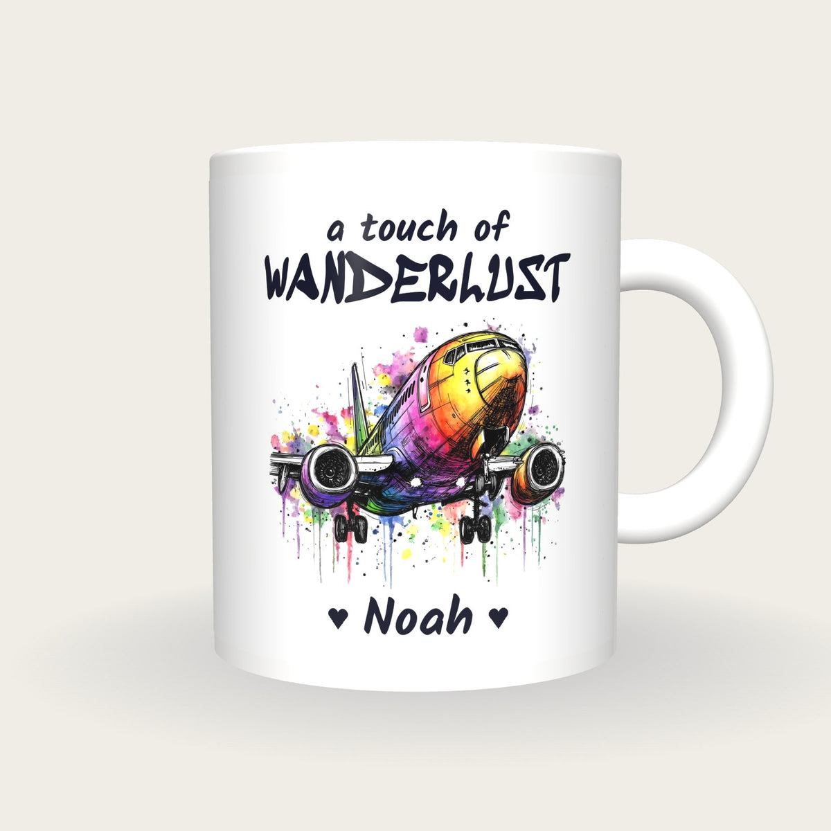 Personalised Aeroplane Mug, A Touch Of Wanderlust, front
