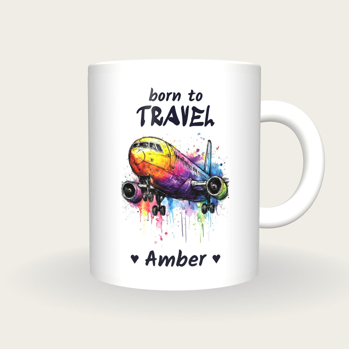 Personalised Aeroplane Mug, Born To Travel, front