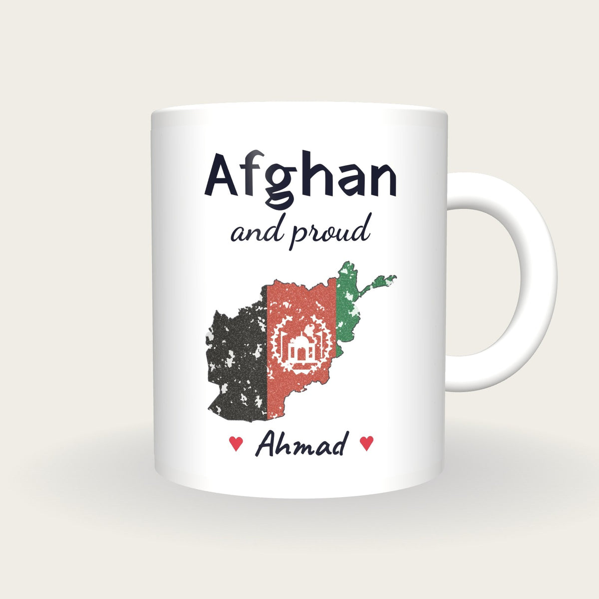 Personalised Afghanistan Map Mug, Afghan And Proud, front