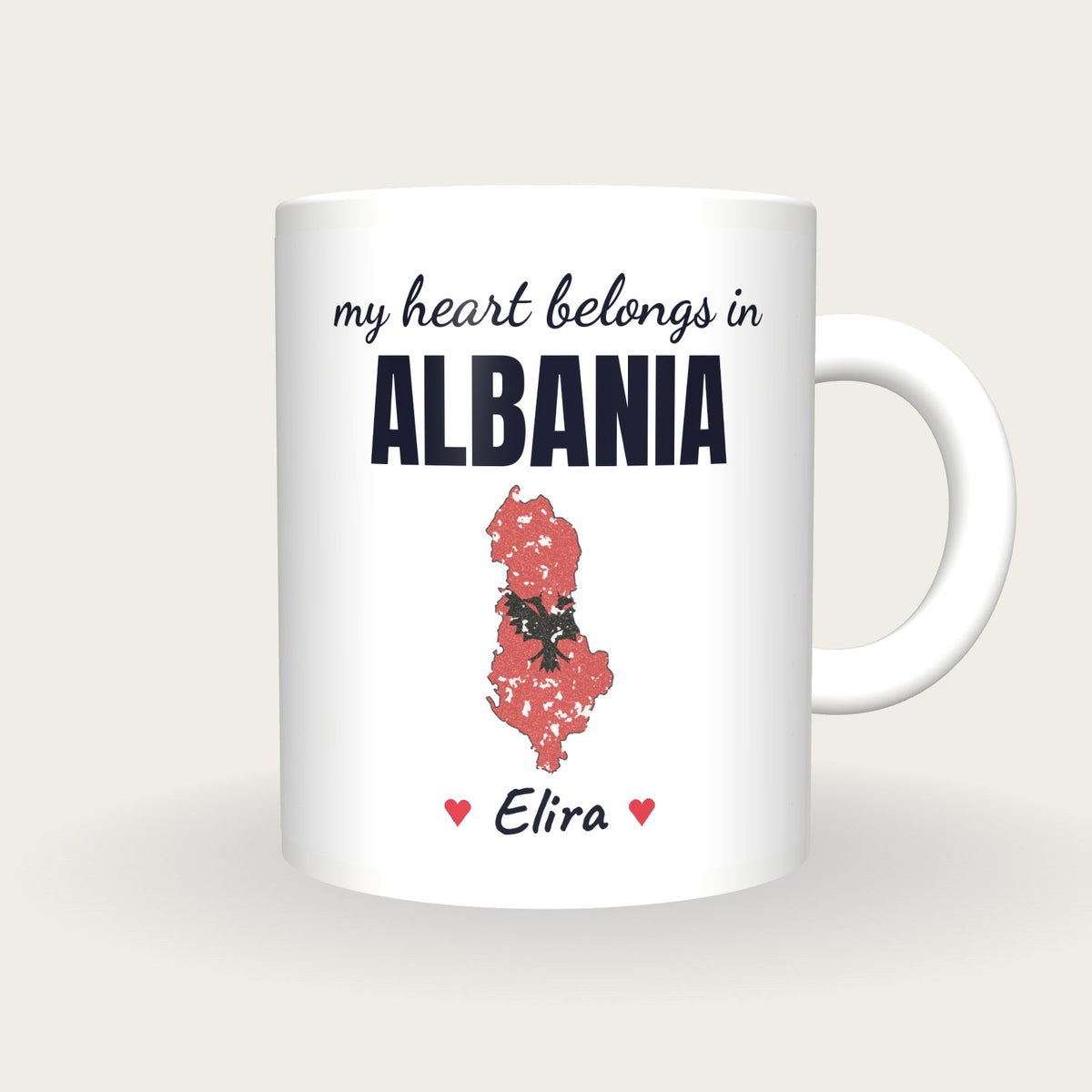 Personalised Albania Map Mug, My Heart Belongs In Albania, front