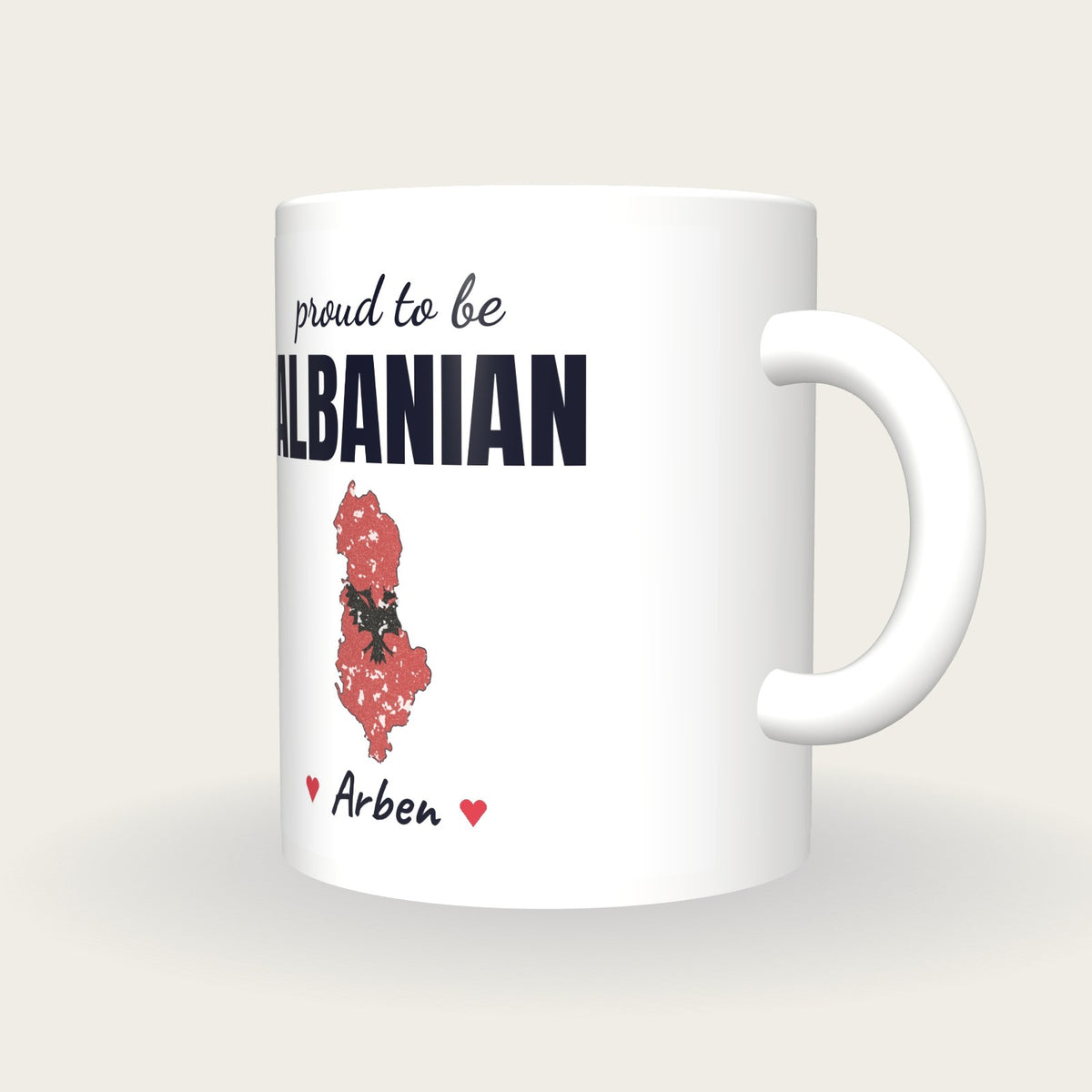 Personalised Albania Map Mug, Proud To Be Albanian, three-quarter view