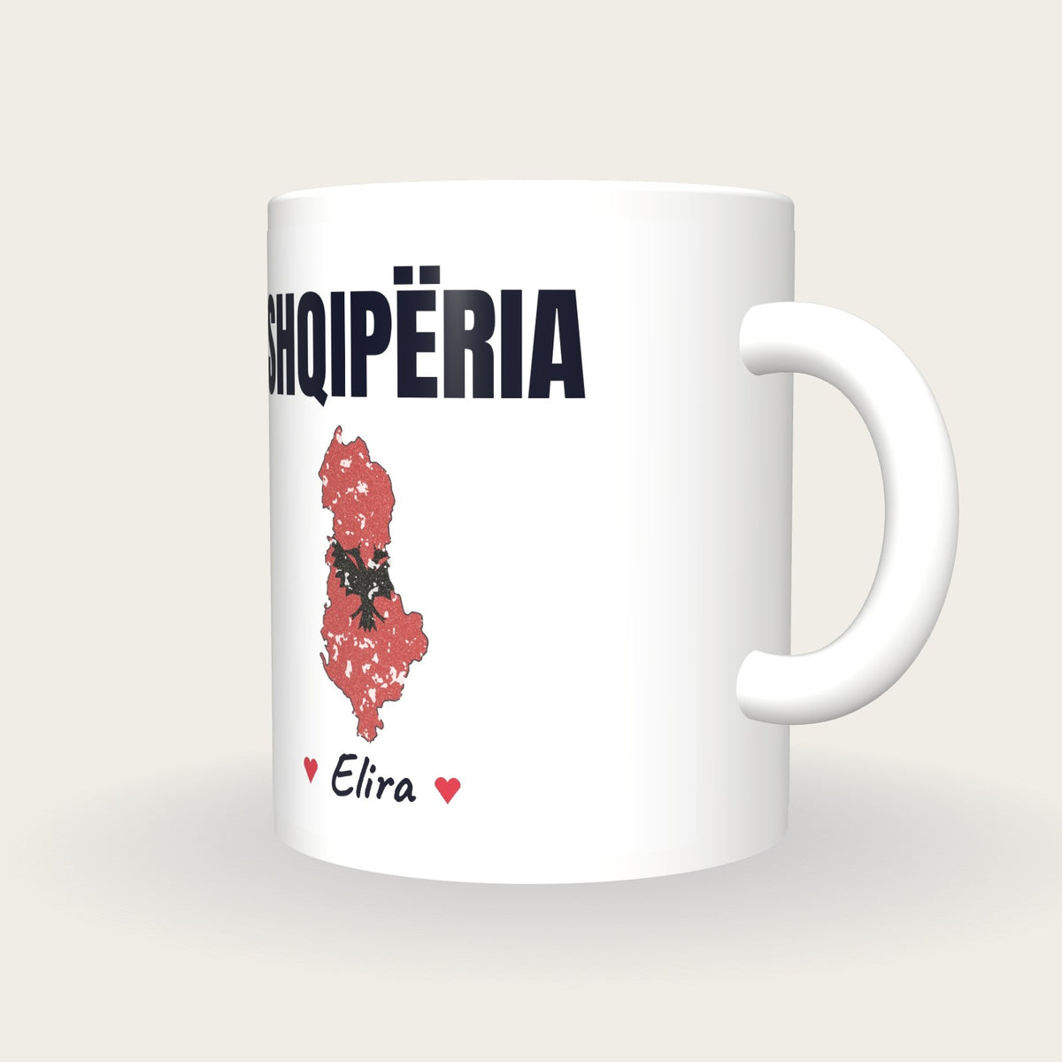 Personalised Albania Map Mug, Shqipëria, three-quarter view
