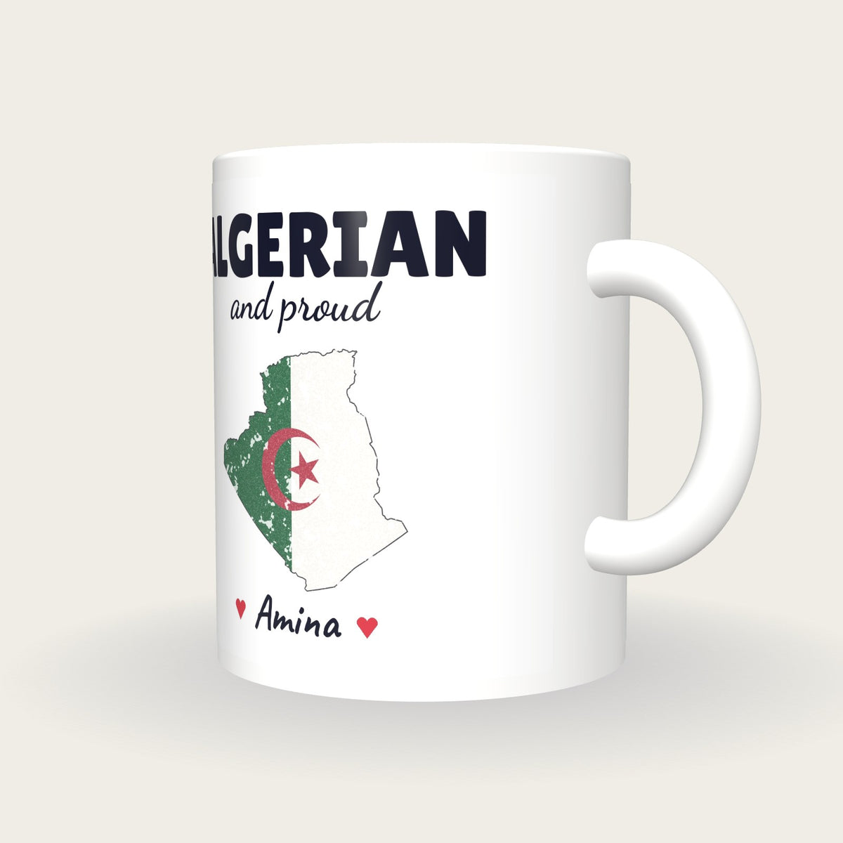 Personalised Algeria Map Mug, Algerian And Proud, three-quarter view