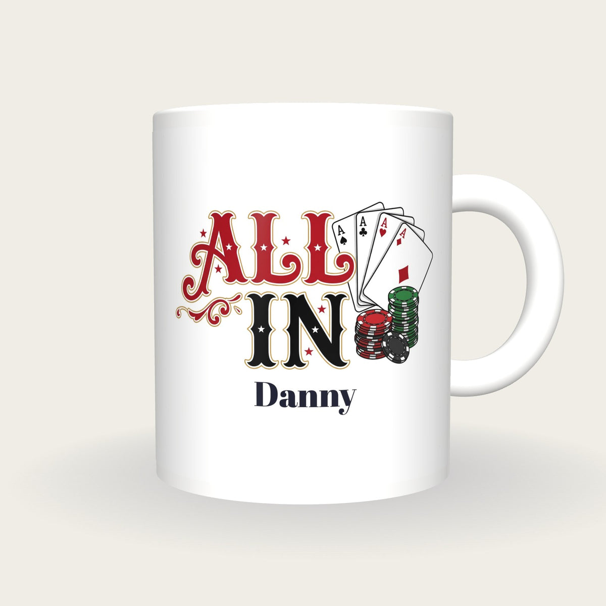 Personalised All In Poker Mug, front