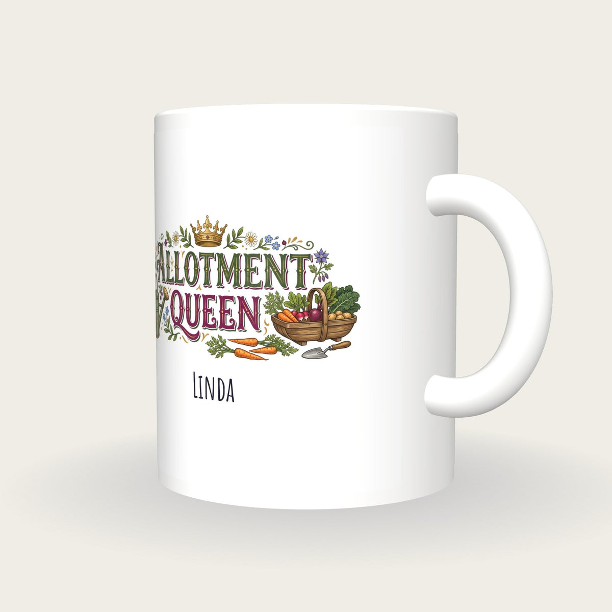 Personalised Allotment Queen Mug, three-quarter view