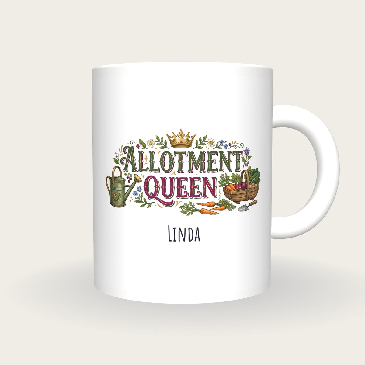 Personalised Allotment Queen Mug, front