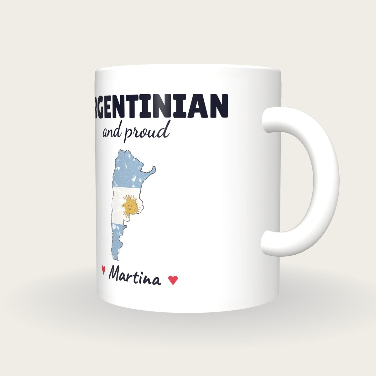 Personalised Argentina Map Mug, Argentinian And Proud, three-quarter view