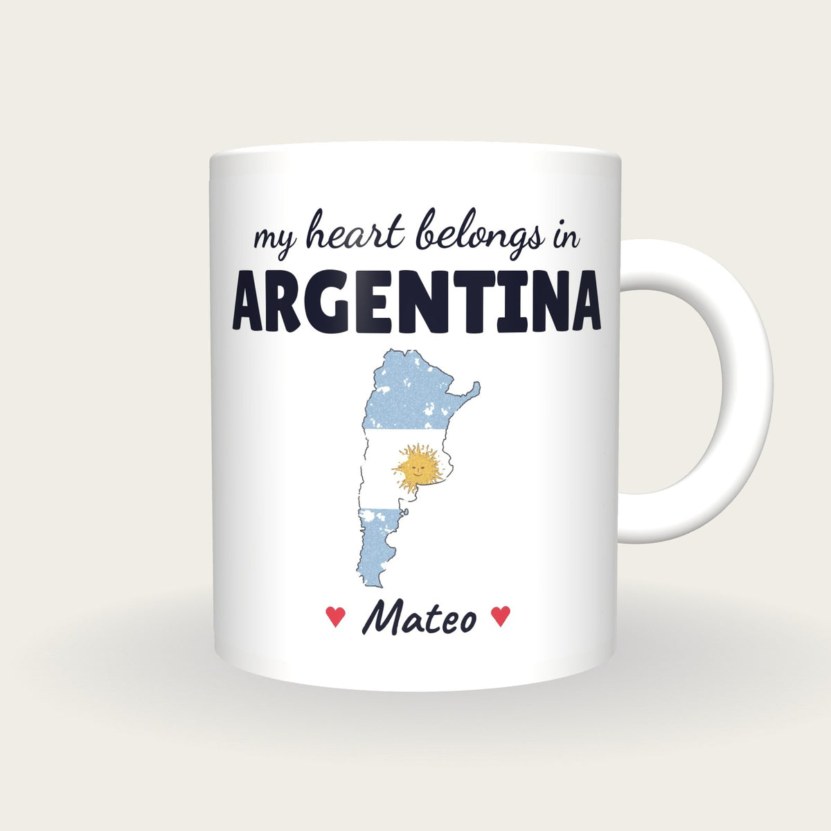 Personalised Argentina Map Mug, My Heart Belongs In Argentina, front
