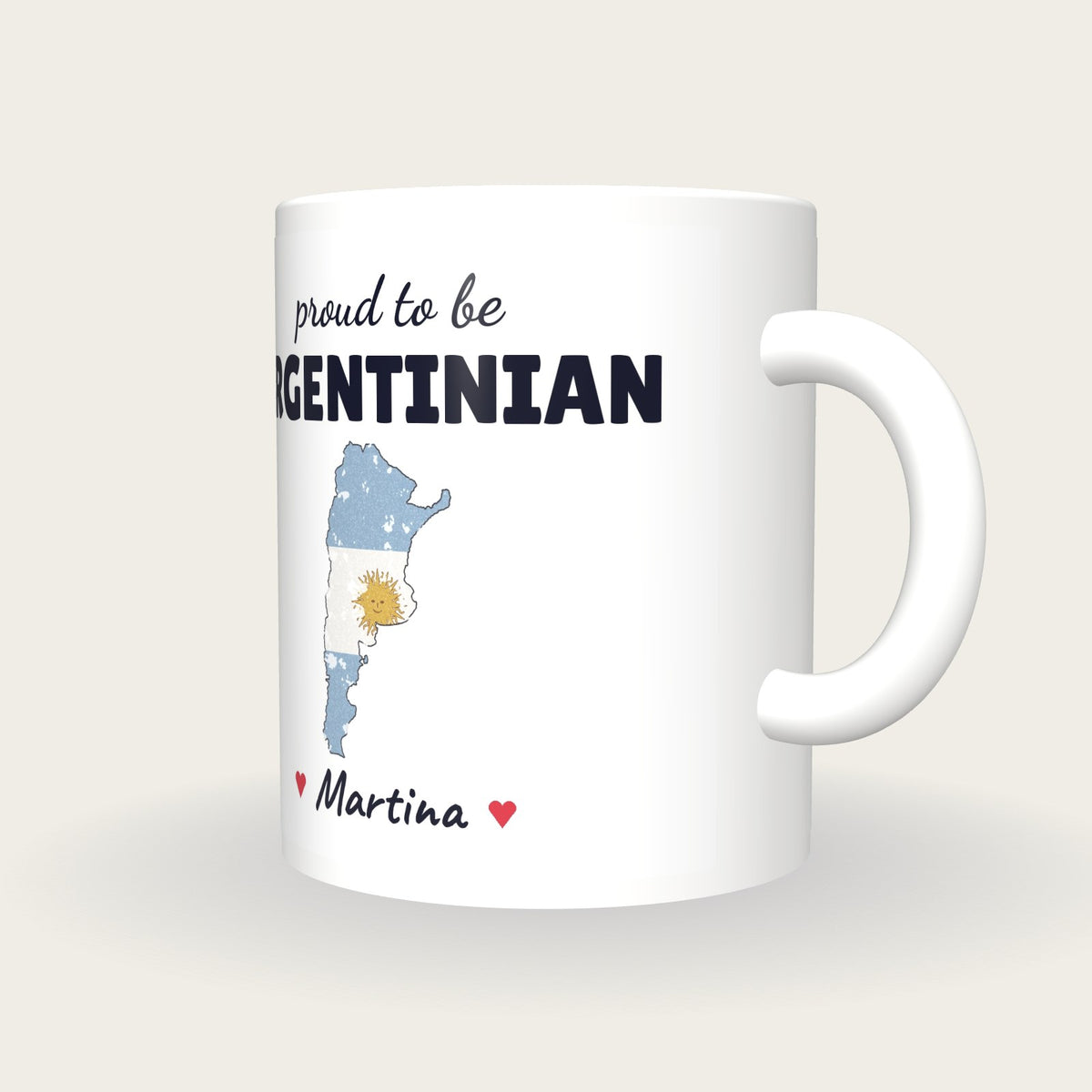 Personalised Argentina Map Mug, Proud To Be Argentinian, three-quarter view