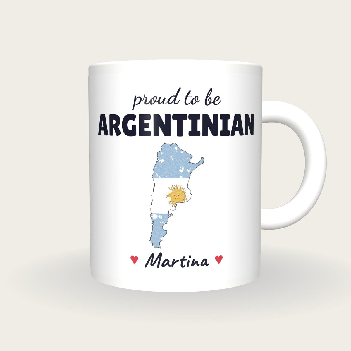 Personalised Argentina Map Mug, Proud To Be Argentinian, front