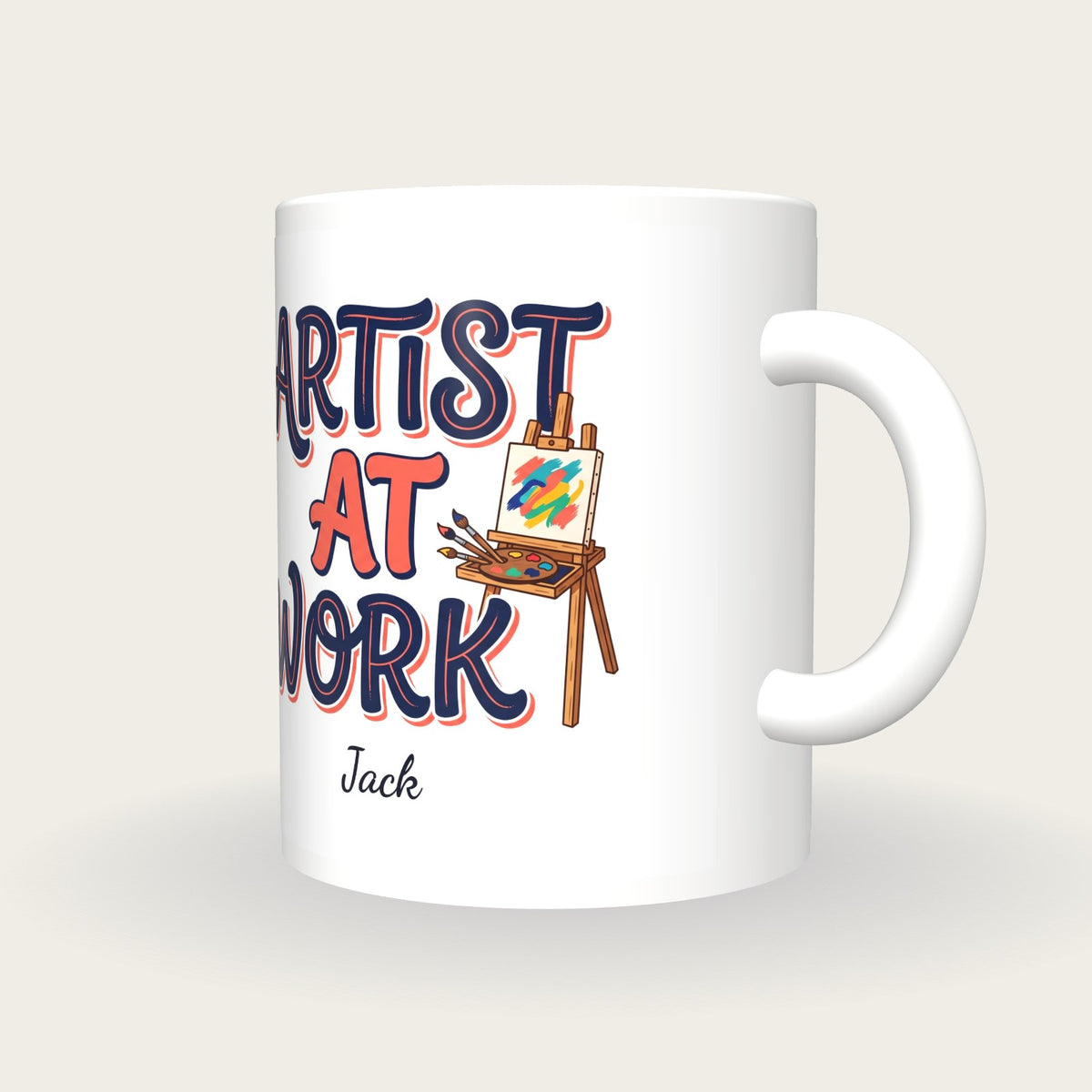 Personalised Artist At Work Mug, three-quarter view