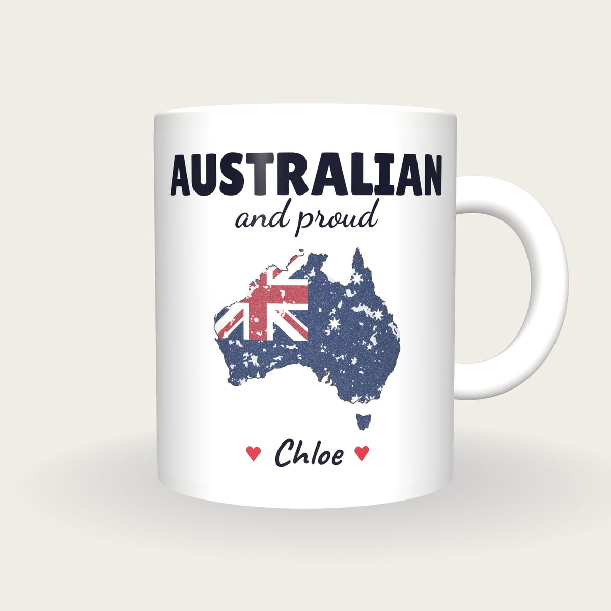 Personalised Australia Map Mug, Australian And Proud, front