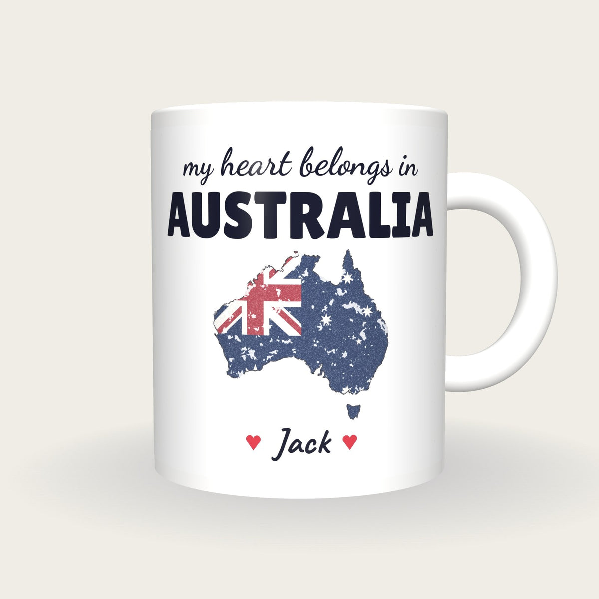 Personalised Australia Map Mug, My Heart Belongs In Australia, front