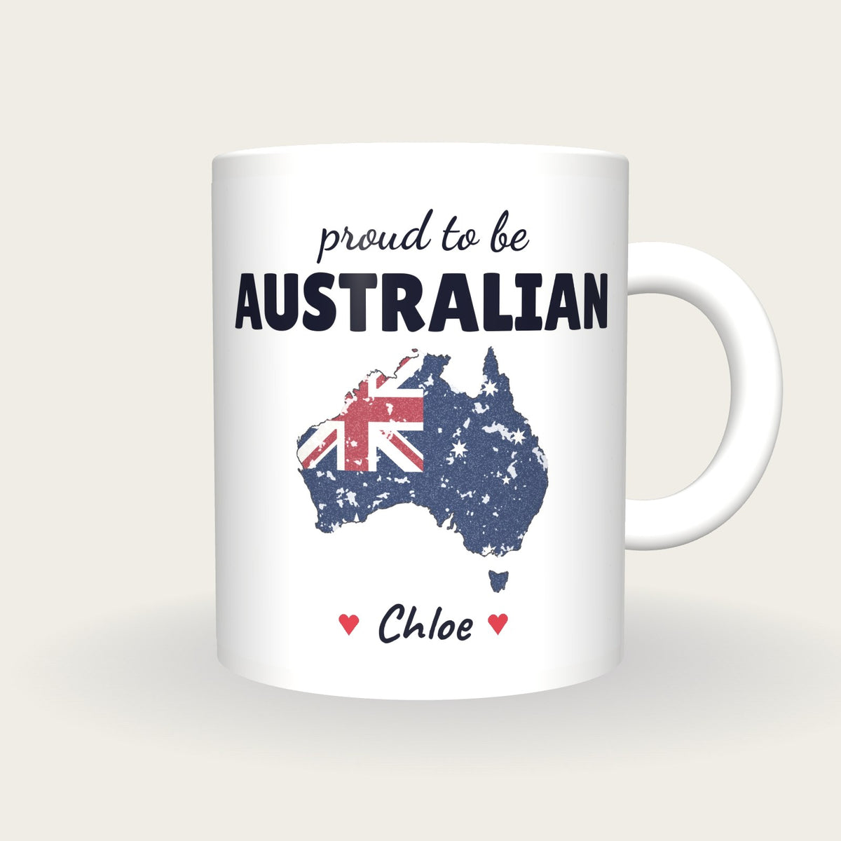 Personalised Australia Map Mug, Proud To Be Australian, front