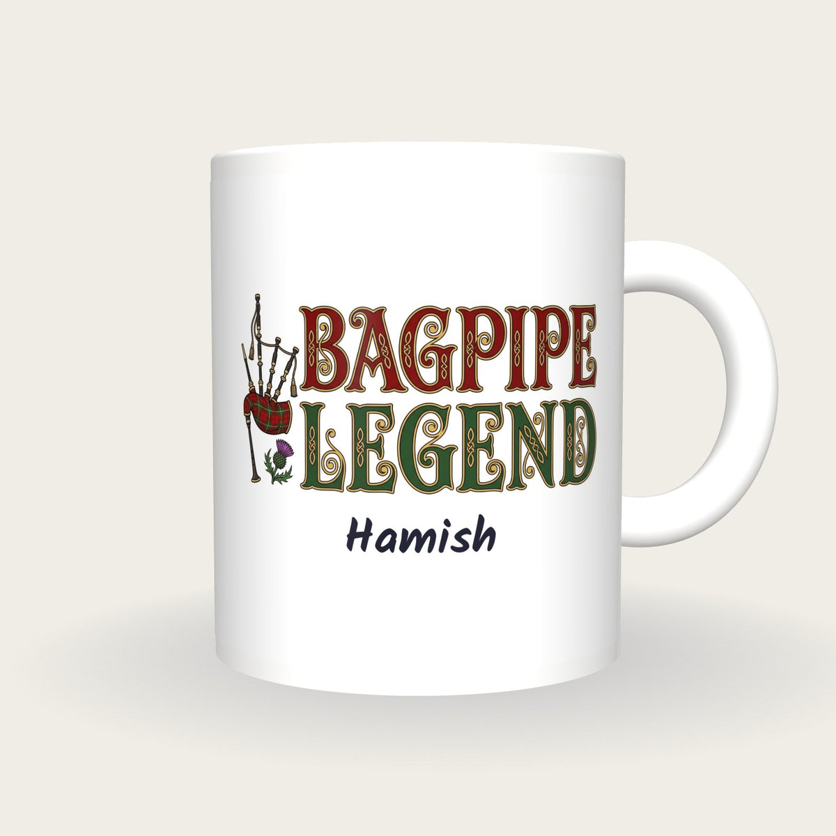 Personalised Bagpipe Legend Mug, front