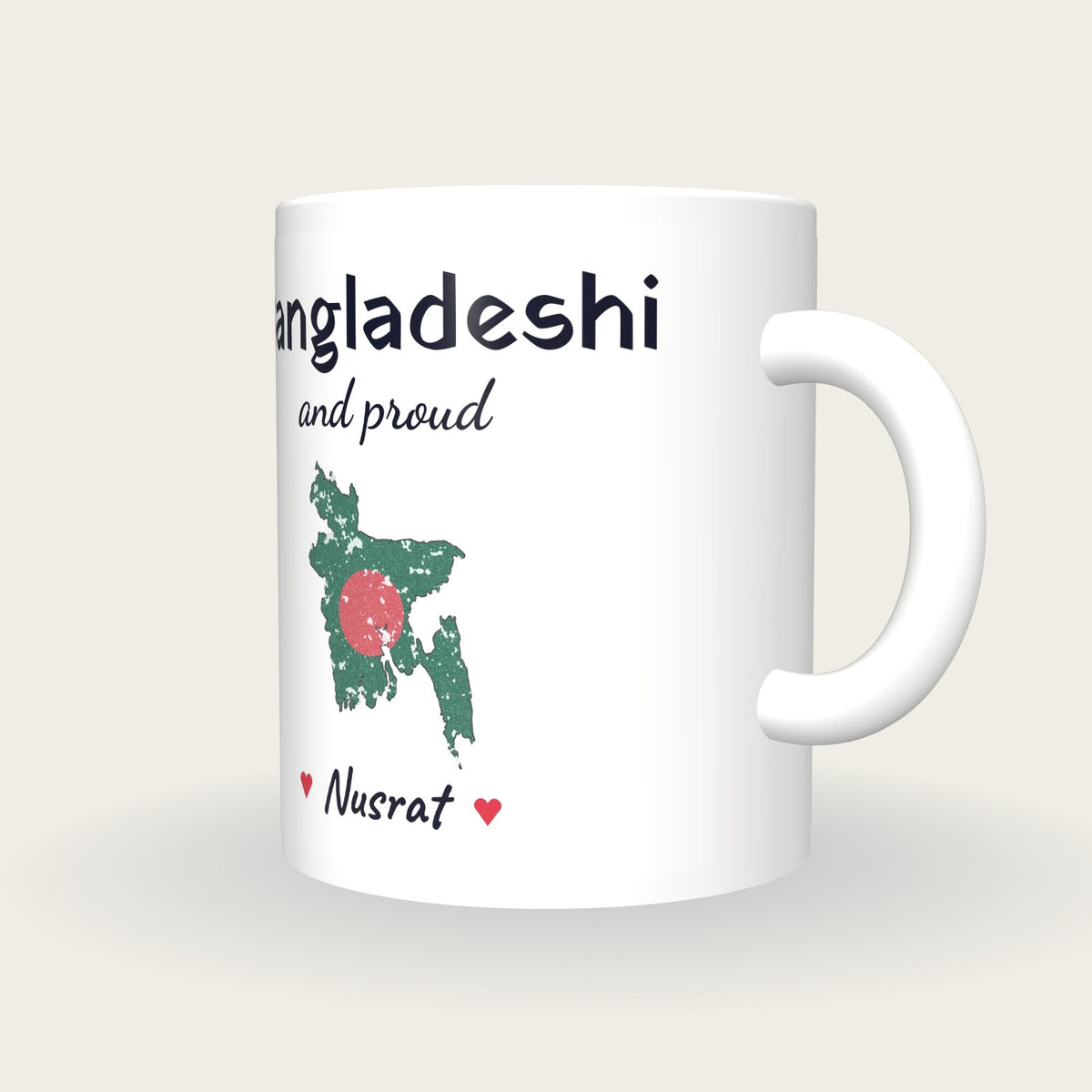 Personalised Bangladesh Map Mug, Bangladeshi And Proud, three-quarter view