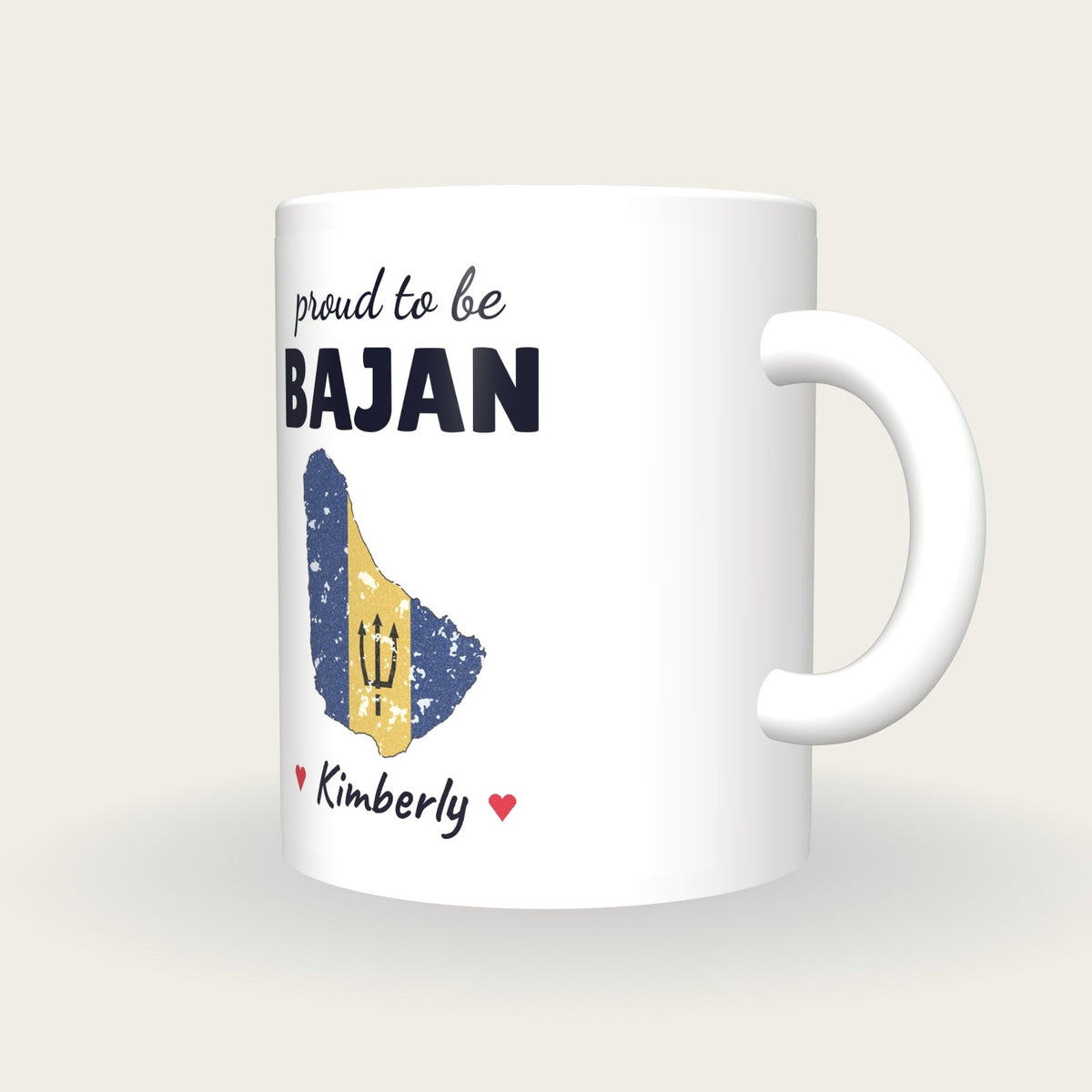 Personalised Barbados Map Mug, Proud To Be Bajan, three-quarter view
