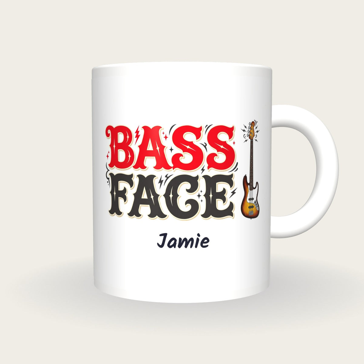 Personalised Bass Face Bass Guitar Mug, front