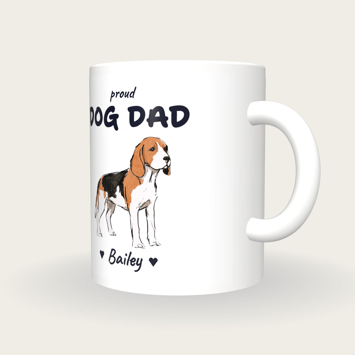 Personalised Beagle Dog Dad Mug, three-quarter view