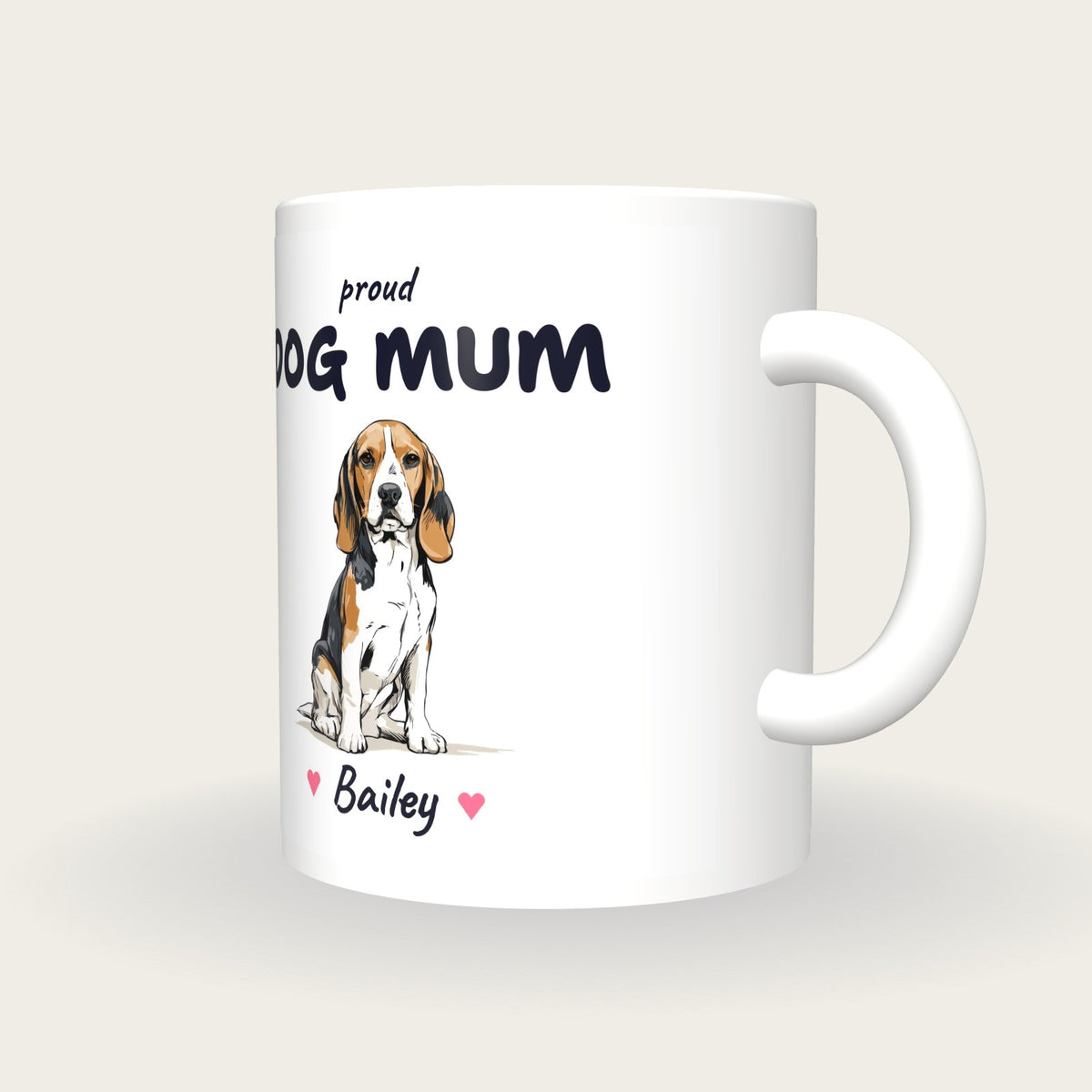 Personalised Beagle Dog Mum Mug, three-quarter view