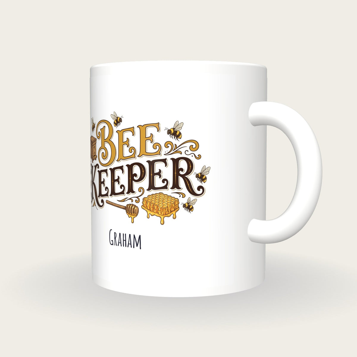 Personalised Bee Keeper Mug, three-quarter view