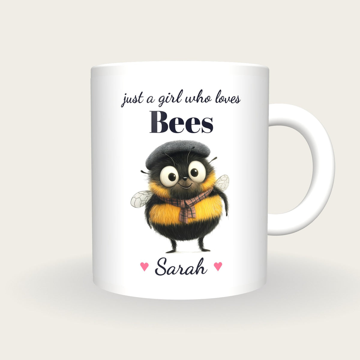 Personalised Bee Mug, Just A Girl Who Loves Bees, front