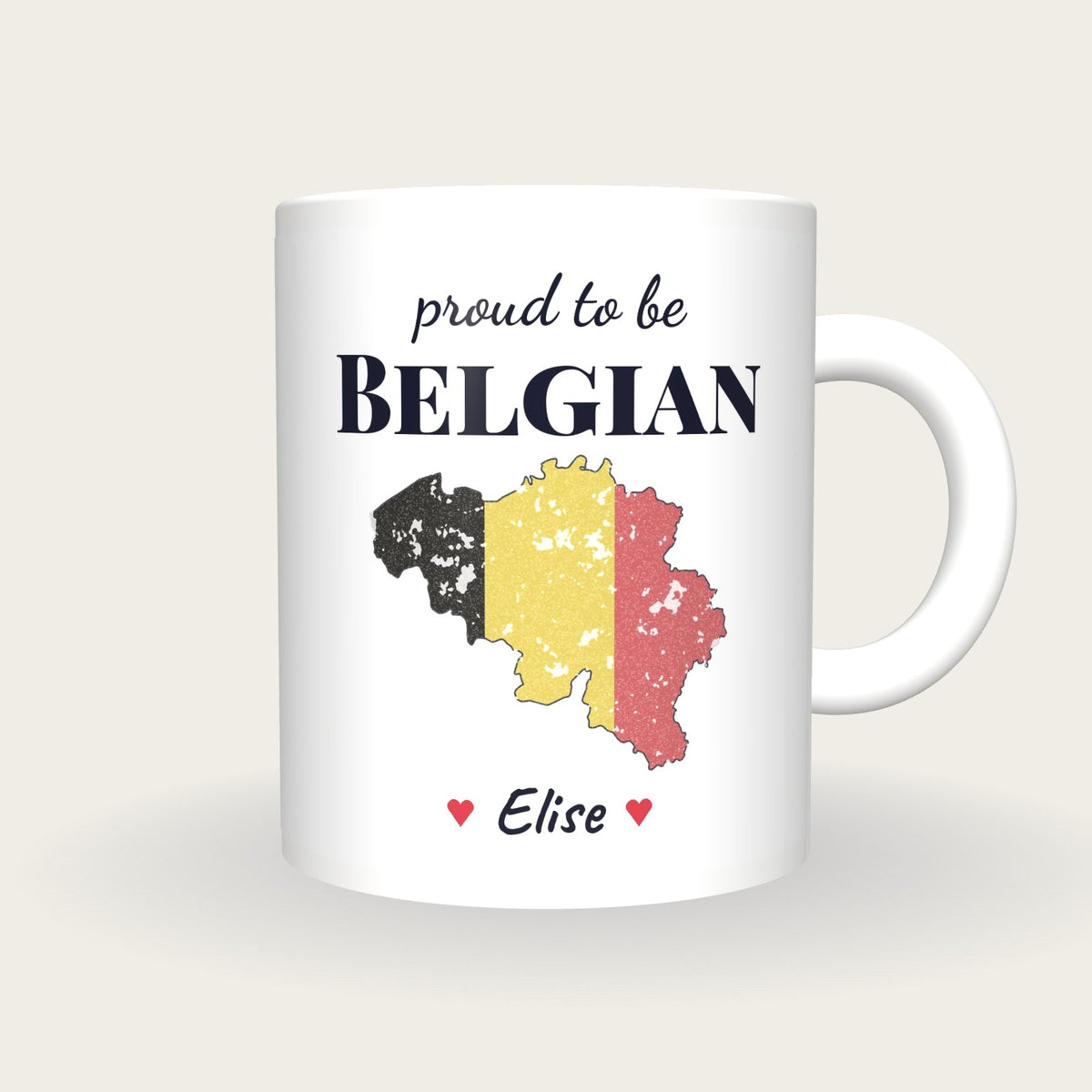 Personalised Belgium Map Mug, Proud To Be Belgian, front