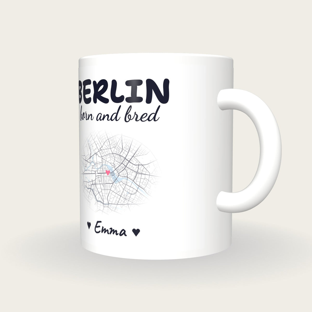 Personalised Berlin Map Mug, Berlin Born And Bred, three-quarter view